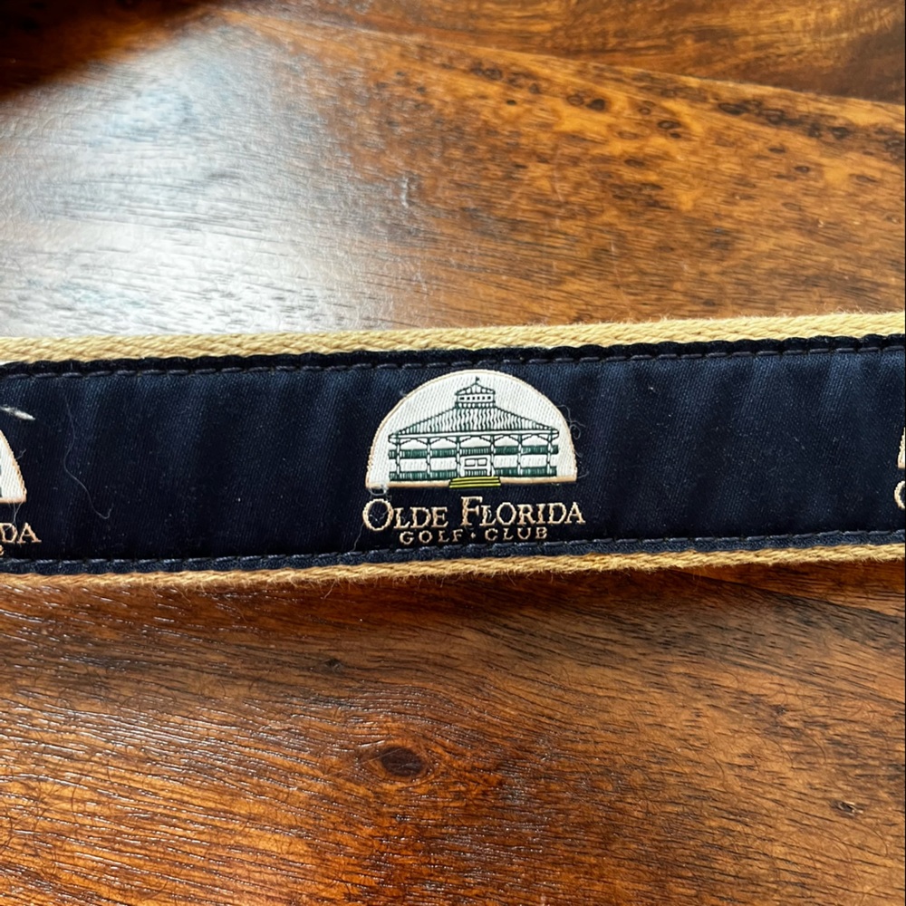 YRI Olde Florida Golf Club 38 Leather Brass Ribbon Belt - Picture 4 of 5